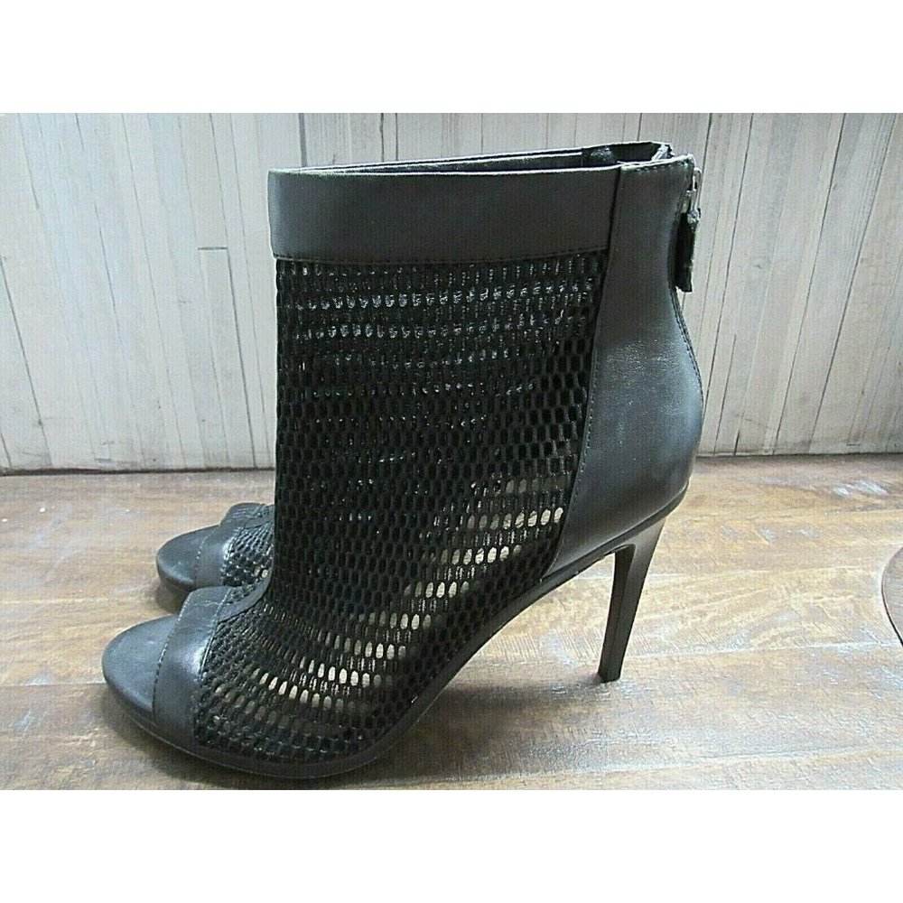 BCBG MAXAZRIA Women's 9.5M MA-GAOL Black Mesh Peep Toe Ankle Booties Heel